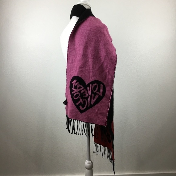 VICTORIA’S Secret Love Victoria Fringed Red Pink Black Color Block Scarf - Picture 6 of 10